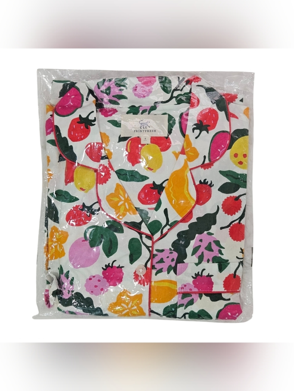 Printfresh Pajama Set Small Smoothie Time Fruit Long Sleeve Button-Up/Pants NWT